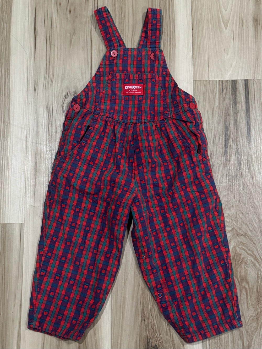 OshKosh B'gosh Vintage 90s Plaid Apple Cotton Overall Pants Unisex 3T